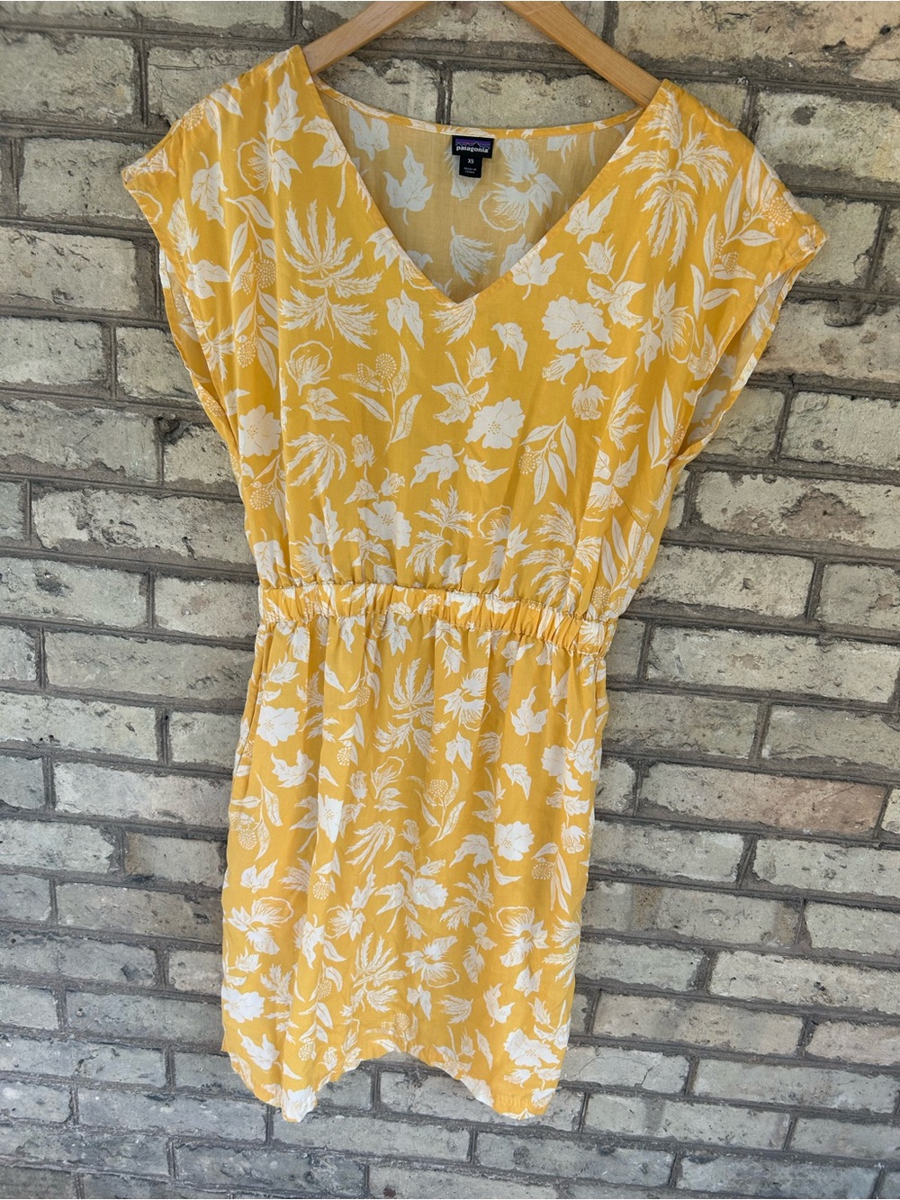 Patagonia Yellow Floral V-Neck Mini Dress